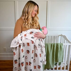 LollyBanks Swaddle Blanket | 100% Muslin Cotton | Gender Neutral Newborn and Baby Nursery Essentials for Girls and Boys, Registry | Cowboy Boot Print