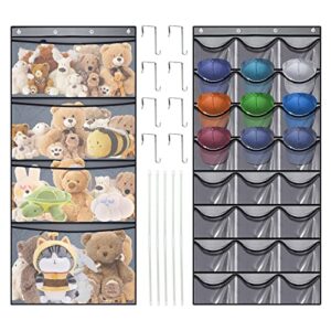 stuffed animal storage, 2 in 1 toy organizer with removable hats storage, over the door organizer storage for closet, bathroom, nursery, hanging kids storage for toys, diapers, baby accessories
