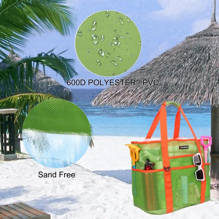 YITUYISI Mesh Beach Bag for Women 40L Large Lightweight Tote Bag For Toys & Vacation Essentials (Green and orange)