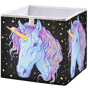 visesunny closet baskets unicorn colorful dot black pattern storage bins fabric baskets for organizing shelves foldable storage cube bins for clothes, toys, baby toiletry, office supply