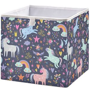 visesunny closet baskets unicorn rainbow heart star storage bins fabric baskets for organizing shelves foldable storage cube bins for clothes, toys, baby toiletry, office supply