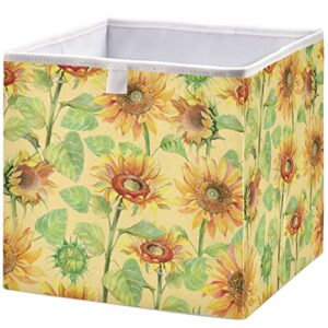 visesunny closet baskets sunflower yellow pattern storage bins fabric baskets for organizing shelves foldable storage cube bins for clothes, toys, baby toiletry, office supply