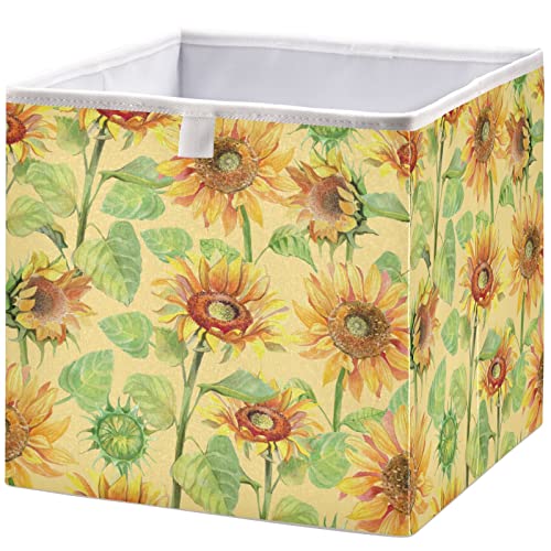 visesunny Closet Baskets Sunflower Yellow Pattern Storage Bins Fabric Baskets for Organizing Shelves Foldable Storage Cube Bins for Clothes, Toys, Baby Toiletry, Office Supply