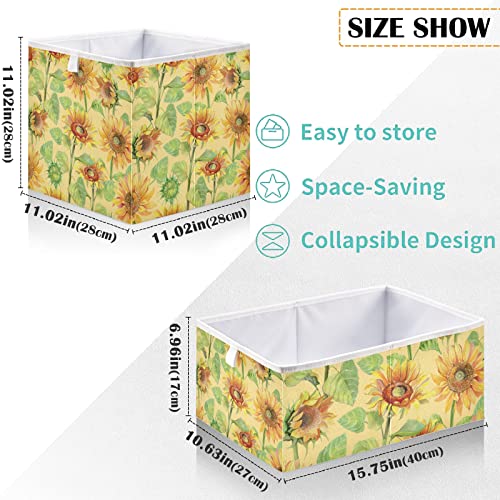 visesunny Closet Baskets Sunflower Yellow Pattern Storage Bins Fabric Baskets for Organizing Shelves Foldable Storage Cube Bins for Clothes, Toys, Baby Toiletry, Office Supply