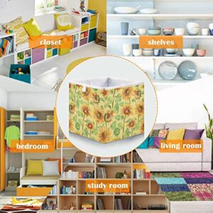 visesunny Closet Baskets Sunflower Yellow Pattern Storage Bins Fabric Baskets for Organizing Shelves Foldable Storage Cube Bins for Clothes, Toys, Baby Toiletry, Office Supply