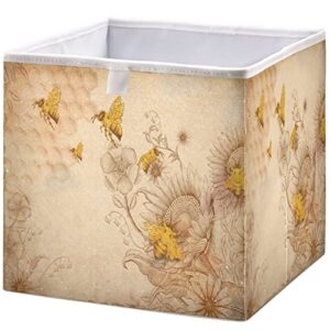 visesunny closet baskets vinatge style sunflower bee storage bins fabric baskets for organizing shelves foldable storage cube bins for clothes, toys, baby toiletry, office supply