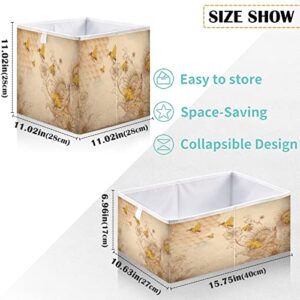 visesunny Closet Baskets Vinatge Style Sunflower Bee Storage Bins Fabric Baskets for Organizing Shelves Foldable Storage Cube Bins for Clothes, Toys, Baby Toiletry, Office Supply