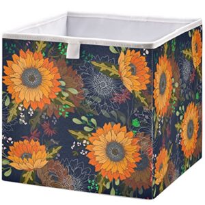 visesunny Closet Baskets Sunflower Wild Flower Storage Bins Fabric Baskets for Organizing Shelves Foldable Storage Cube Bins for Clothes, Toys, Baby Toiletry, Office Supply