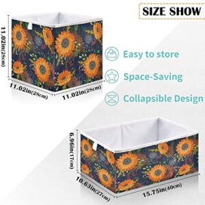 visesunny Closet Baskets Sunflower Wild Flower Storage Bins Fabric Baskets for Organizing Shelves Foldable Storage Cube Bins for Clothes, Toys, Baby Toiletry, Office Supply