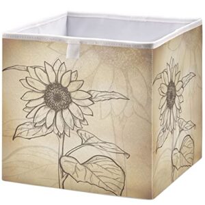 visesunny closet baskets vintage sunflower sketch storage bins fabric baskets for organizing shelves foldable storage cube bins for clothes, toys, baby toiletry, office supply