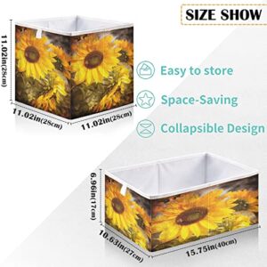 visesunny Rectangular Shelf Basket Vintage Beautiful Sunflower Clothing Storage Bins Closet Bin with Handles Foldable Rectangle Storage Baskets Fabric Containers Boxes for Clothes,Books,Toys,Shelves,G