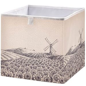 visesunny closet baskets sunflower hill artistic landscape windmill storage bins fabric baskets for organizing shelves foldable storage cube bins for clothes, toys, baby toiletry, office supply