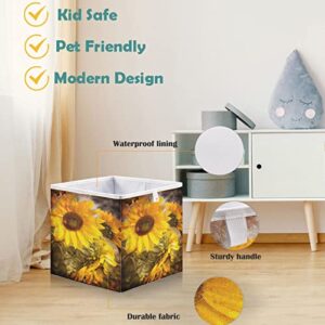 visesunny Rectangular Shelf Basket Vintage Beautiful Sunflower Clothing Storage Bins Closet Bin with Handles Foldable Rectangle Storage Baskets Fabric Containers Boxes for Clothes,Books,Toys,Shelves,G
