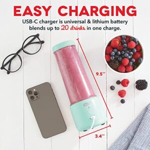 Dash 16 oz Personal USB Bottle Blender with Travel Lid and Charging Cord, Single-Serve Smoothie and Juice Maker, Aqua
