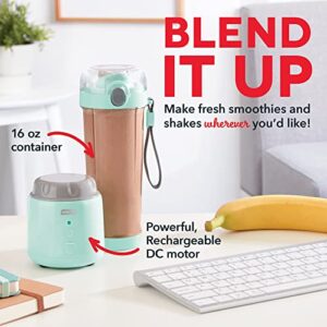 Dash 16 oz Personal USB Bottle Blender with Travel Lid and Charging Cord, Single-Serve Smoothie and Juice Maker, Aqua