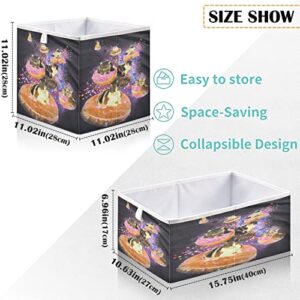 visesunny Closet Baskets Cute Cat on The Donut Galaxy Storage Bins Fabric Baskets for Organizing Shelves Foldable Storage Cube Bins for Clothes, Toys, Baby Toiletry, Office Supply