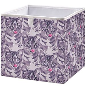 visesunny closet baskets retro cat storage bins fabric baskets for organizing shelves foldable storage cube bins for clothes, toys, baby toiletry, office supply