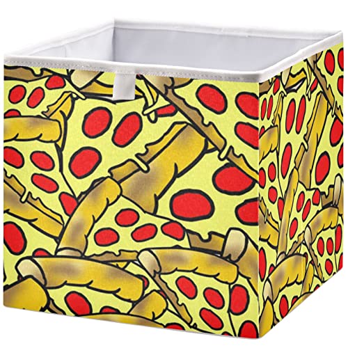 visesunny Closet Baskets Yummy Pizza All Print Storage Bins Fabric Baskets for Organizing Shelves Foldable Storage Cube Bins for Clothes, Toys, Baby Toiletry, Office Supply