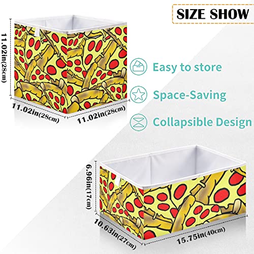 visesunny Closet Baskets Yummy Pizza All Print Storage Bins Fabric Baskets for Organizing Shelves Foldable Storage Cube Bins for Clothes, Toys, Baby Toiletry, Office Supply