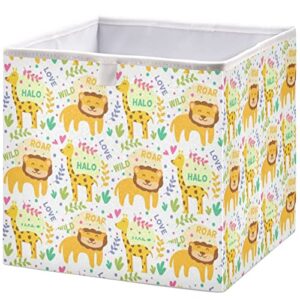 visesunny closet baskets lion giraffe colorful doodle animal storage bins fabric baskets for organizing shelves foldable storage cube bins for clothes, toys, baby toiletry, office supply