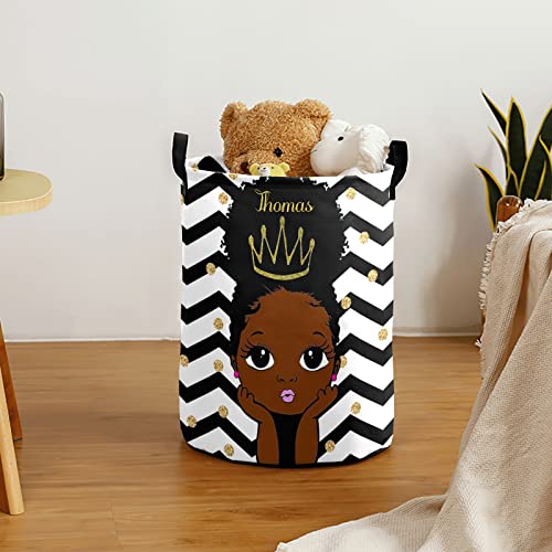 Cheveron Afro Girl Personalized Laundry Hamper ,Custom Name Collapsible Waterproof Laundry Basket Storage Bins with Handle for Clothes,Toy,Nursery