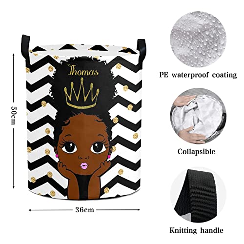 Cheveron Afro Girl Personalized Laundry Hamper ,Custom Name Collapsible Waterproof Laundry Basket Storage Bins with Handle for Clothes,Toy,Nursery