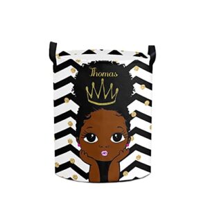 Cheveron Afro Girl Personalized Laundry Hamper ,Custom Name Collapsible Waterproof Laundry Basket Storage Bins with Handle for Clothes,Toy,Nursery