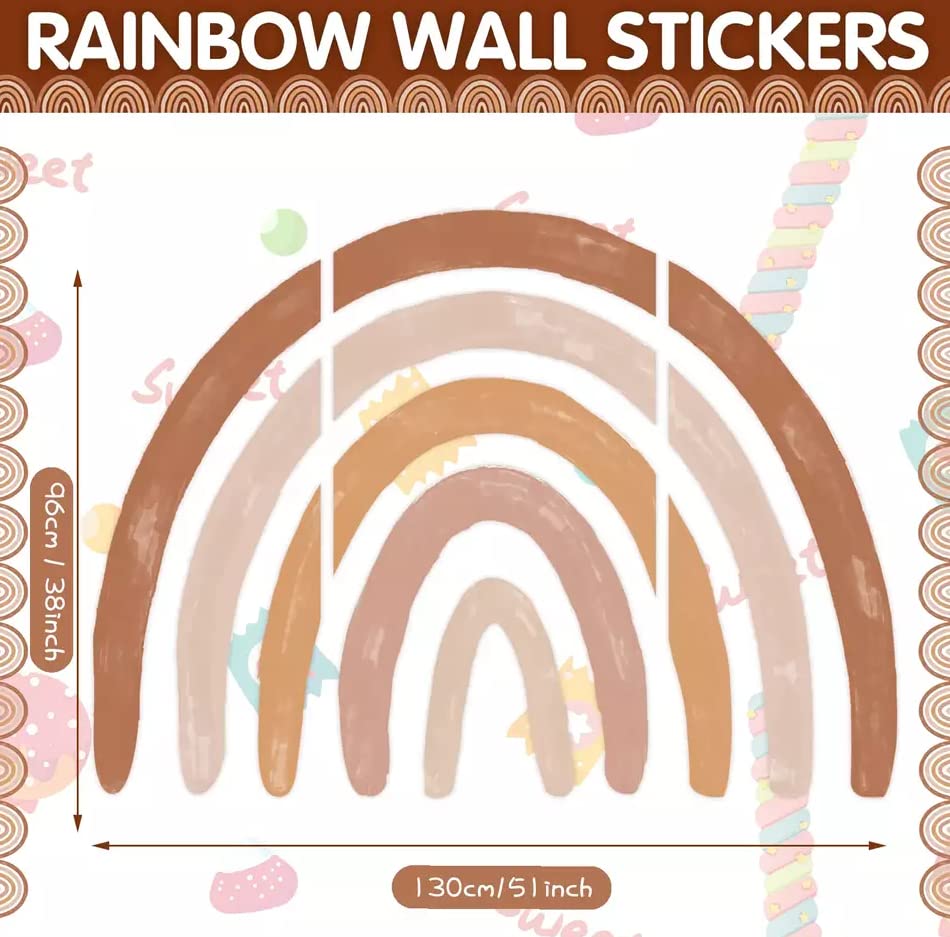 Extra Large Rainbow Wall Decals for Kids Room: (51x38 inches) Boho Style Wall Art - Playroom Decoration - Kids Room Decorations- Rainbow Wall Stickers, Nursery Room Decor, Playroom Wall Decals