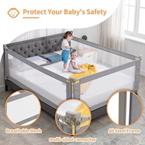 wanan Bed Rail for Toddlers, 3 Pieces Extra Long Baby Bed Rail Guard for Kids, All-Round Sturdy Baby Bed Fence, Infants Safety Bed Guardrail, Fit Queen King Mattress (Gray Without Pattern, Queen)