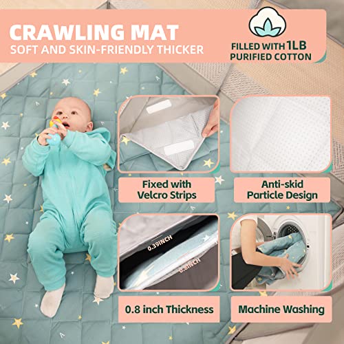 Baby Playpen with Mat, Baby Playyard with Mat 2.2lb Thicker Cotton Play Mat, Easy to Install Playyard with Mat, Sturdy Playpen with 0.2IN Protection Cover, Storage Bag,4 Pull Rings Grey