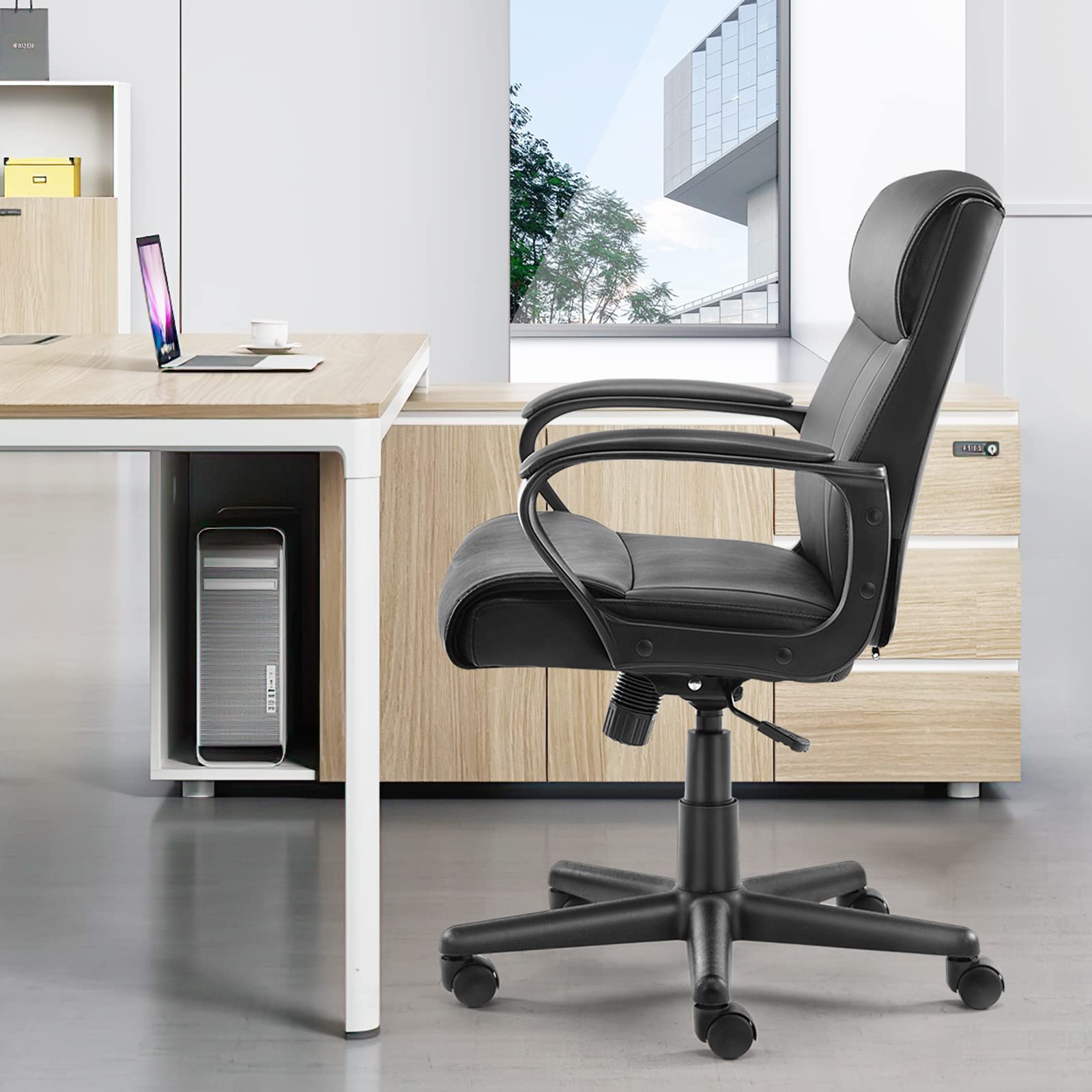 Executive Office Chair - Ergonomic Low-Back Home Computer Desk Chair with Lumbar Support, PU Leather, Adjustable Height & Swivel