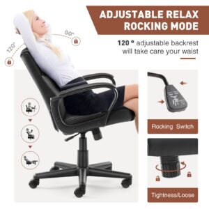 Executive Office Chair - Ergonomic Low-Back Home Computer Desk Chair with Lumbar Support, PU Leather, Adjustable Height & Swivel