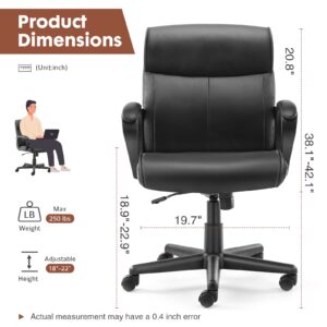 Executive Office Chair - Ergonomic Low-Back Home Computer Desk Chair with Lumbar Support, PU Leather, Adjustable Height & Swivel