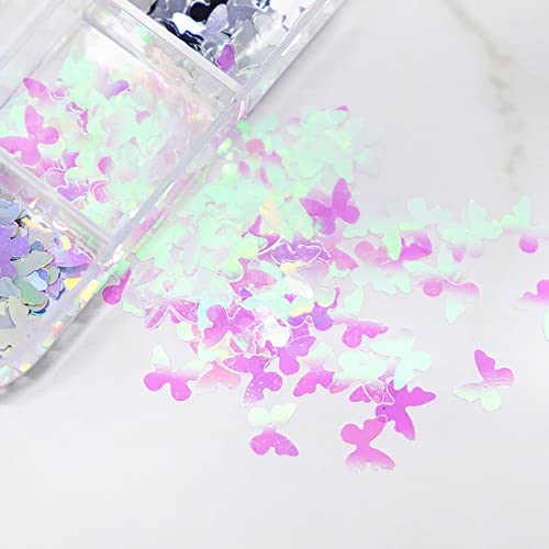 12 Grids Holographic Butterfly Nail Art Glitter Sequins 3D Sparkly Laser Butterflies Glitter for Acrylic Nail Design Manicure Paillettes Ultrathin Face Body Decoration Accessories