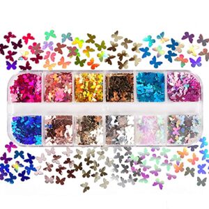 12 Grids Holographic Butterfly Nail Art Glitter Sequins 3D Sparkly Laser Butterflies Glitter for Acrylic Nail Design Manicure Paillettes Ultrathin Face Body Decoration Accessories