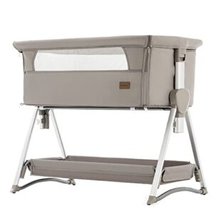 SteAnny Baby Beside Sleeper Rocking Cribs Luxury Newborn Sleeping Bassinet Portable Travel Infant Bed for 0-6M Cradle (Khaki)