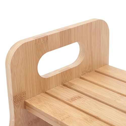 Bed Steps,Bamboo Two-Story Stairs,Portable Step Stool,Potty Training with Non-Slip Foot Pads and Handles for Kitchen and Bedroom