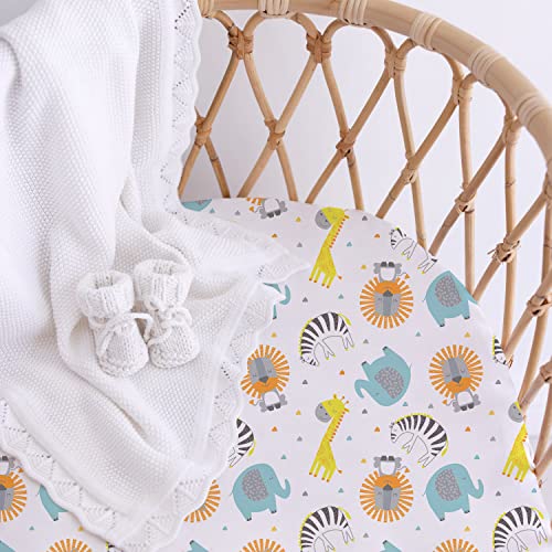 bimocosy Bassinet Sheet, 4 Pack Bassinet Sheets for Baby Boys, Soft Baby Bassinet Fitted Sheets Neutral for Standard Bassinet Mattress, Size 32 x 16 x 4 Inches, Stars/Woodland Animals/Grey/Light Green