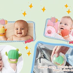 2 Packs Baby Teething Toys for Babies 0-6month,Silicone teether Toysfor Babies 3-12month, with Storage Case Easy to Carry and Keep Clean, Sore Gums Relief Infant teether (Pink + Green)