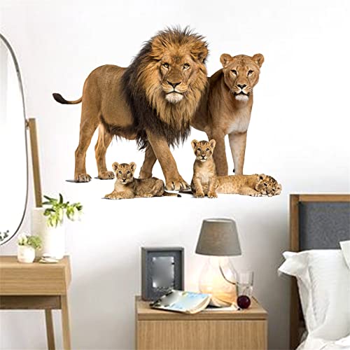 Lion Wall Sticker, 3D Jungle Wildlife Sticker Removable Wall Sticker Self Adhesive Ferocious Lion Mural Decorative Children's Nursery Living Room Bedroom Art Wall Sticker (Black)