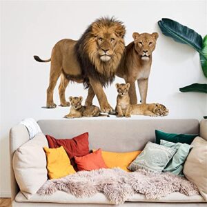 Lion Wall Sticker, 3D Jungle Wildlife Sticker Removable Wall Sticker Self Adhesive Ferocious Lion Mural Decorative Children's Nursery Living Room Bedroom Art Wall Sticker (Black)