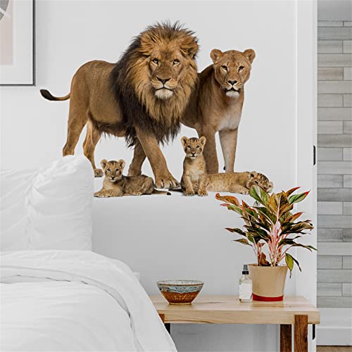 Lion Wall Sticker, 3D Jungle Wildlife Sticker Removable Wall Sticker Self Adhesive Ferocious Lion Mural Decorative Children's Nursery Living Room Bedroom Art Wall Sticker (Black)