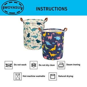 Collapsible Round Storage Bin - WOYASUI Large Laundry Hamper Waterproof Organizer with Handles/Home Decor/Toy Books Holder Clothes Nursery Basket（2 PACKS,Color Dinosaur & White Dinosaur）