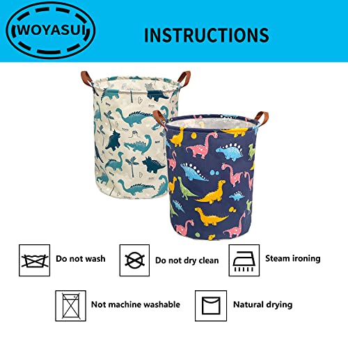 Collapsible Round Storage Bin - WOYASUI Large Laundry Hamper Waterproof Organizer with Handles/Home Decor/Toy Books Holder Clothes Nursery Basket（2 PACKS,Color Dinosaur & White Dinosaur）