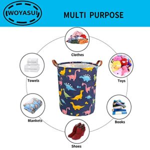 Collapsible Round Storage Bin - WOYASUI Large Laundry Hamper Waterproof Organizer with Handles/Home Decor/Toy Books Holder Clothes Nursery Basket（2 PACKS,Color Dinosaur & White Dinosaur）