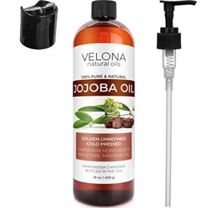 Jojoba Oil - 16 oz (With Pump) | 100% Pure and Natural | Golden, Unrefined, Cold Pressed, Hexane Free | Moisturizing Face, Hair, Body, Skin Care, Stretch Marks, Cuticles