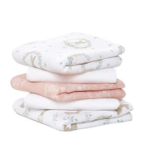 aden + anais essentials musy squares, 100% cotton muslin, lightweight and beathable diaper bag essential, 5 pack, blushing bunnies