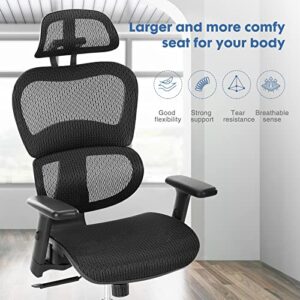 Ergonomic Office Chair, High Back Desk Chair, Swivel Mesh Computer Task Chair with Dynamic Lumbar Support, Tilt Function, Executive Home Office Chair with 3D Adjustable Headrest and Armrests, Black