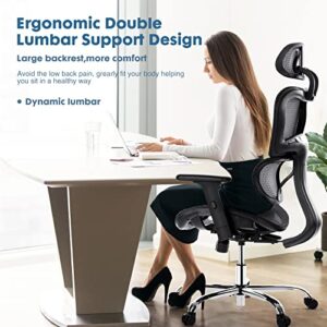 Ergonomic Office Chair, High Back Desk Chair, Swivel Mesh Computer Task Chair with Dynamic Lumbar Support, Tilt Function, Executive Home Office Chair with 3D Adjustable Headrest and Armrests, Black