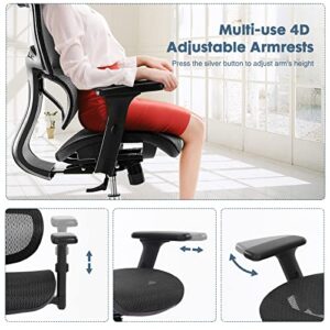 Ergonomic Office Chair, High Back Desk Chair, Swivel Mesh Computer Task Chair with Dynamic Lumbar Support, Tilt Function, Executive Home Office Chair with 3D Adjustable Headrest and Armrests, Black